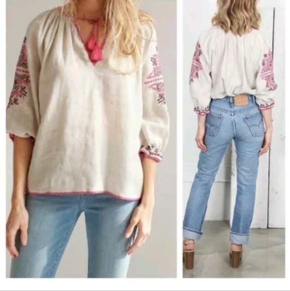 Ulla Johnson Ada Top Embroidered Tassel linen/cotton blouse sz 2/S - Picture 1 of 10